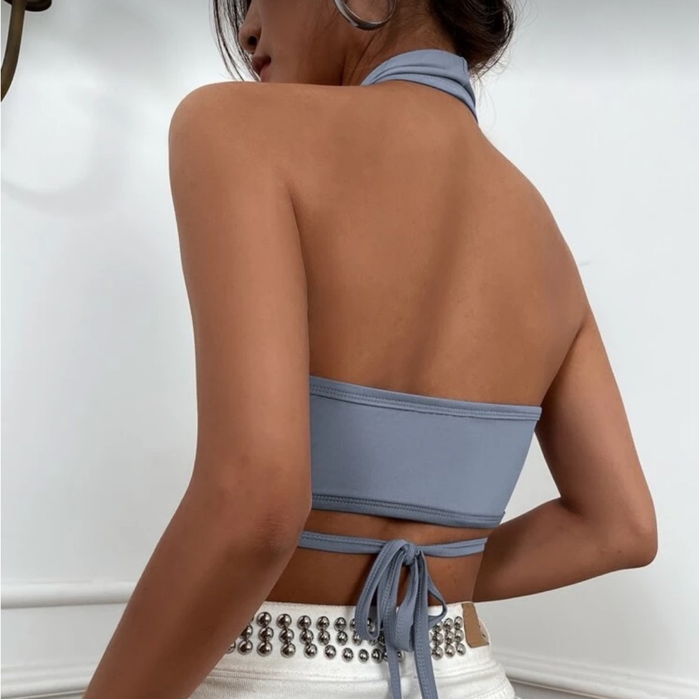 BLUE HALTER TOP - Picture 2 of 2